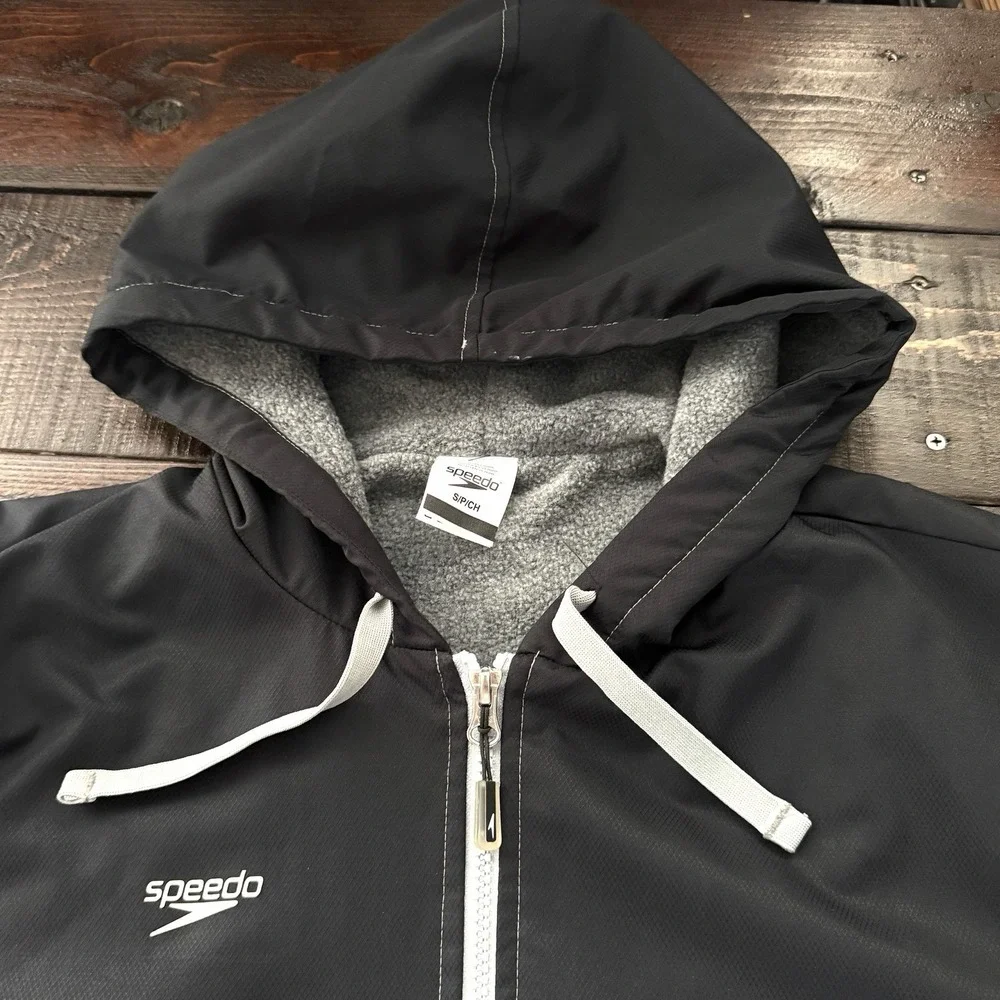 Speedo Hooded Fleece Lined Swim Team Parka Unisex Adult Swim Jacket Coverup Sz S